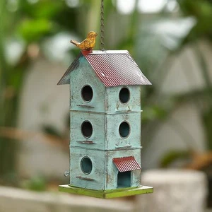 Metal Bird Houses for Outside, 6 Hole Bird Houses for Outside Hanging, Sky Bl... - Picture 1 of 7