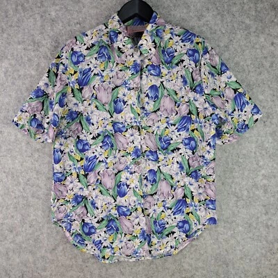 De colección Rampage Mujer Pequeño Azul Púrpura Floral Manga Corta Cuello Botón Foto 1 de 4