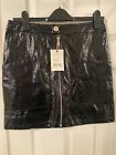 F+f Black Faux Patent Leather A Line Mini Skirt Zip Up Front Pockets Size 10 New