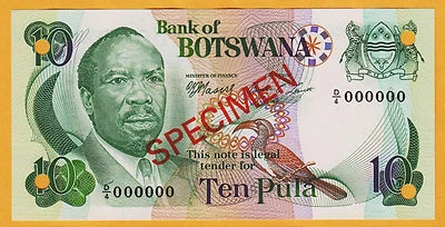 Botsuana 10 Pula 1976 ESPECIMEN Pick-4s2 Prefijo D/4 UNC Foto 1 de 2