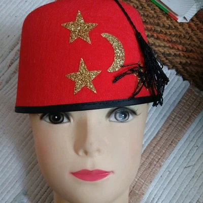 Red Egyptian Fez Hat Headwear Headpiece magical Festival Fancydress Accessories - Image 1 of 3