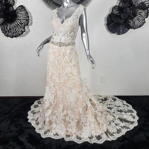 NWT~$1650~SOPHIA TOLLI~12/14~NUDE/WHITE SEQUIN RHINESTONE BEADED WEDDING DRESS - Picture 1 of 24