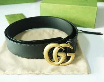 GUCCI  Black Leather Belt with Double GG Buckle 3.5cm width - Image 1 of 4