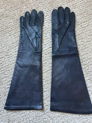 Vintage Italian Navy Blue Kid Leather 15" Gloves Size 7 New Unused - Image 1 of 4