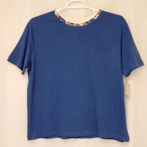 NOS Susan Bristol Royal Blue Pocket Tee Plaid Neckline Prep Club 90s Wmn's L - Picture 1 of 6