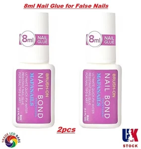 8ml X 2 Super Strong Nail Tip Bond Glue FAKE NAILS Bond Adhesive Brush On Glue - Picture 1 of 9