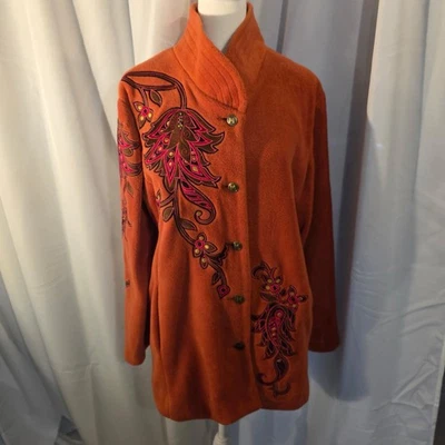Chaqueta Bob Mackie Usable Art Talla M Naranja Quemado Vellón Bordado Foto 1 de 4