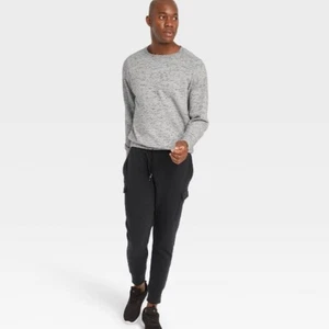 Men's Cotton Tapered Fleece Cargo Joggers - All in Motion™ Black L - Picture 1 of 5