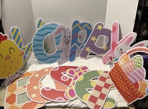 New PartyHome Easter Decorations Outdoor. Happy Easter 3 Bunnies A Chick Basket - Picture 1 of 5