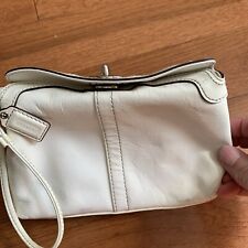 Coach Wristlet White Coated Patent Leather Turnlock Clasp Silver Hw Project Bag