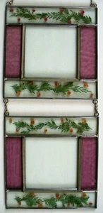 Vint~DOUBLE HUNG~Stained Glass~WINDOW~Sun Catcher~PRESSED~Delicate Dried Flowers - Picture 1 of 12