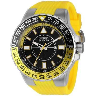Invicta Men's Watch Aviator Quartz Compass Black Dial Yellow Rubber Strap 36981 - Image 1 of 2