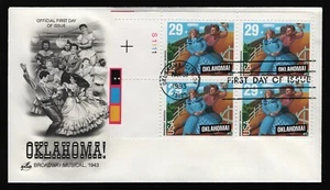 #2722 29c Oklahoma!-Plattenblock, Art Craft FDC **ALLE 5 = KOSTENLOSER VERSAND** - Bild 1 von 1