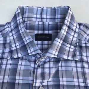ERMENEGILDO ZEGNA Herren Button Front L/S Sport Hemd blau grau kariert Large lesen - Bild 1 von 11