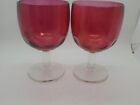 Vintage Set of 2 Red Bartlett Collins Cranberry Glass Thumbprint Goblets 12 oz