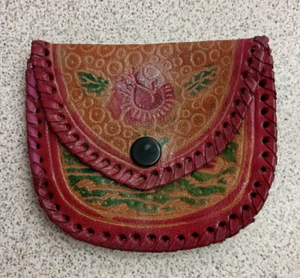 Vintage Mexican Hand Tooled Leather Coin Purse Bunny Rabbits & Flowers Not Used - Picture 1 of 5