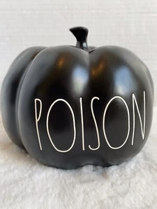 Rae Dunn Halloween Black Pumpkin "POISON" Medium Size By Magenta Matte New - Picture 1 of 5