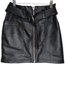 Minifalda Topshop vegana de imitación de cuero para mujer talla 4 negra con cremallera frontal/bolsillo - Imagen 1 de 4