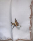 vintage 2 serviettes en lin soie broderie soie papillons pétoncle années 70 noyau de grand-mère