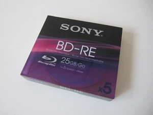 Pack de 5 - Sony BD-RE Blu-Ray Disc 25 Go 2x vitesses réinscriptibles - Emballage d'origine - Photo 1/4