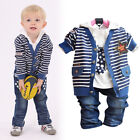 Toddler Boy 3 PC Outfit Set Casual Suit Size 1-5 Years Cardigan+Top+Jeans