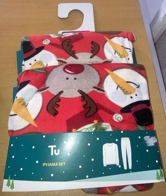 TU BOYS SNOWMAN SANTA SOFT CHRISTMAS LONG SLEEVE / LEG PYJAMAS 4-5 YEARS BNWT - Image 1 of 4