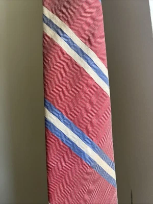 "Corbata Brooks Brothers polar para niños roja clara, marfil, rayas azules usada, 2,5 W, 45"" L" Foto 1 de 4
