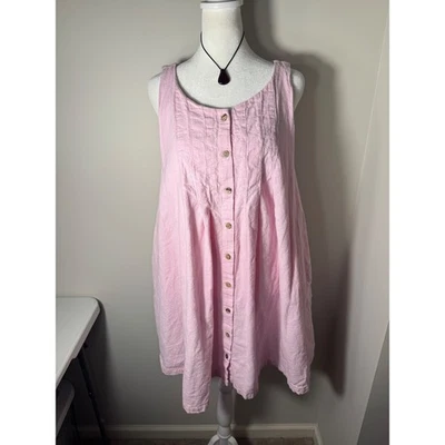 Vestido Free People Lino Mezcla Algodón Rosa Botón Delantero Delantero L Foto 1 de 4