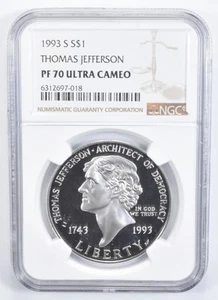 PF70 1993-S UC Thomas Jefferson Commemorative Silver Dollar NGC *3774 - Picture 1 of 5
