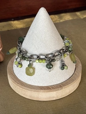 Pulsera Silpada Plata Esterlina Jade Verde Cristal Cuarzo Facetado Palanca 7.5" Foto 1 de 4