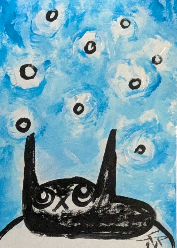 Pintura Gato Negro ACEO Original Coleccionable Arte Popular Moderno Por Samantha McLean Foto 1 de 1
