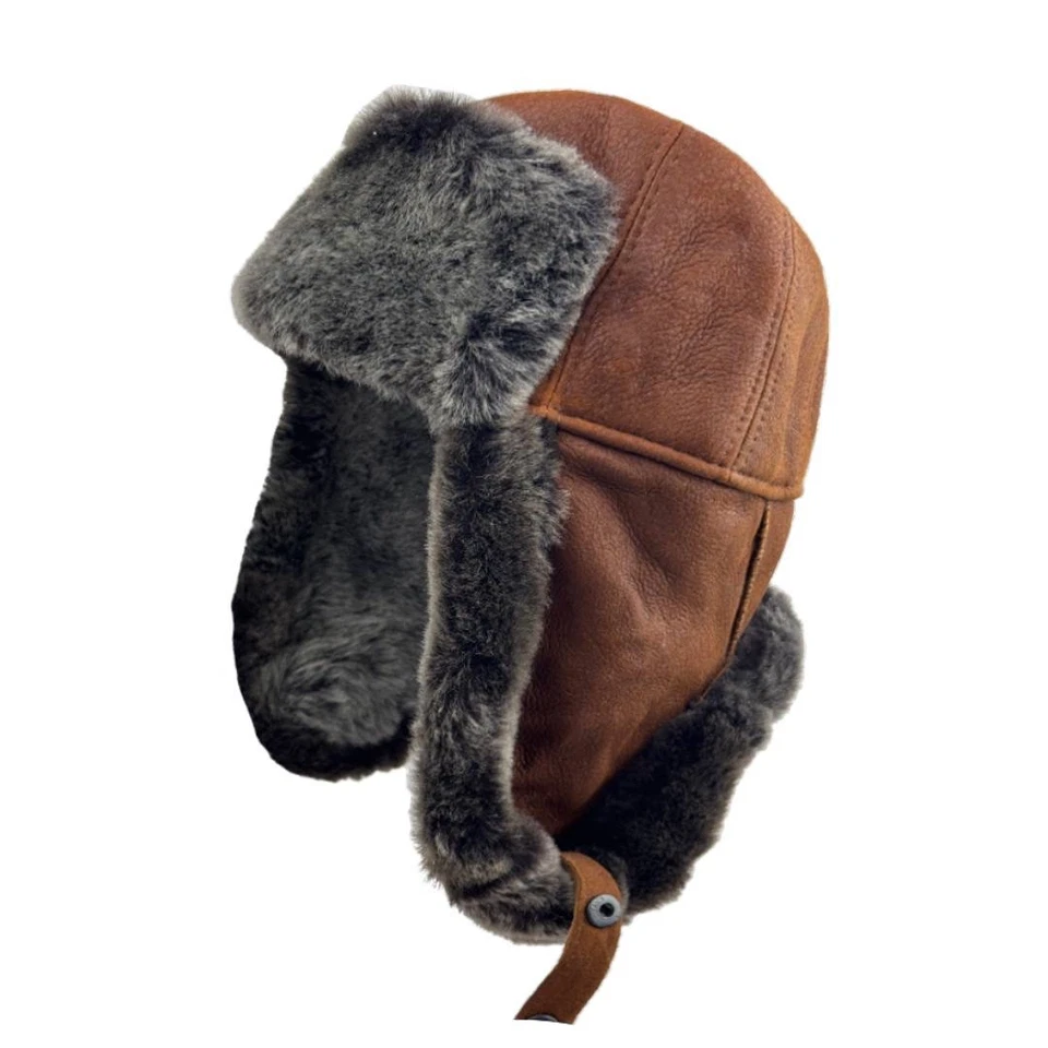 Шляпа авиатора из натуральной овчины кожи — теплая зимняя охотничья шляпа ручной работы - Изображение 1 из 4