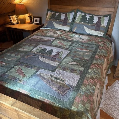 Edredón Patchwork Lodge Queen Acolchado SET 90 X 98 Ancho Pesca Caza Inspirado Foto 1 de 4
