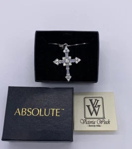 Victoria Wieck Absolute Sterling Silver Cross Pendant 1.5"x1.0" With 18" Chain - Picture 1 of 11