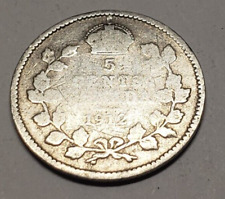 1912 Canadian Silver 5 cent Coin - King George V - Canada .925 Silver 5 cents
