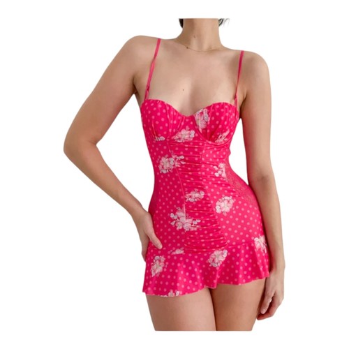 UNDERCOVER Camicia babydoll Victoria's Secret Sexy Little Things rosa caldo a pois 36B