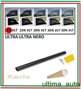PELLICOLA OSCURANTE PER VETRI AUTO ULTRA ULTRA NERO 3% 76cm x 3m / 76cm x 300cm - Picture 1 of 1