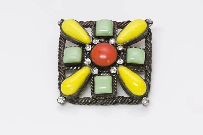 CHANEL 1970’s Yellow Green Orange Gripoix Glass Pendant Brooch Foto 1 de 4