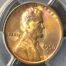 1956-D 1C RB Lincoln Wheat One Cent  PCGS MS66RB Rainbow Toning    34008610