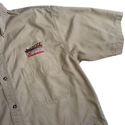 Budweiser Jonathan Corey Mens  Size Medium Tan Short Sleeve Work Shirt - Image 1 of 4