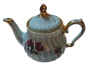 Tetera vintage Sadler England azul floral dorada rosas rosadas adorno dorado tetera - Imagen 1 de 6