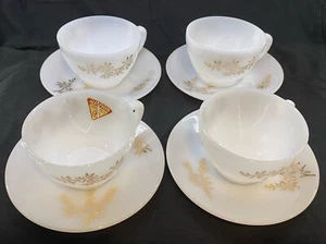 Federal Milk Glass Cup & Saucer GOLDEN GLORY Vintage Set 4 - Picture 1 of 17