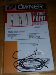 5133-101 Owner size 1 Down Shot Offset Fishing Hooks qty 7 Bass Trout  - Picture 1 of 3