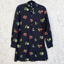 $348 Harleen Kaur SUMEET Floral Embroidered Eyelet Kurta Shirt Sz M Black
