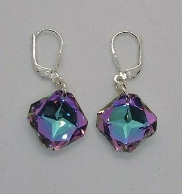 m/w Pendientes Rombo Claro Vitrail Cristal Swarovski Plata de Ley; Cierre de Palanca Foto 1 de 2