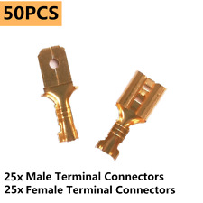 Male+Female 6.3mm 50PCS Terminals Brass Copper Crimp Wire Spade Connectors