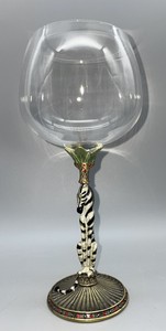 RED WINE GLASS WITH ENAMEL ZEBRA BASE - GREEN CRYSTAL EYES & RED CRYSTAL TRIM