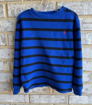 Suéter Polo Ralph Lauren Azul Negro Rayas Cuello Redondo Tejido Niño Talla 7. Foto 1 de 4