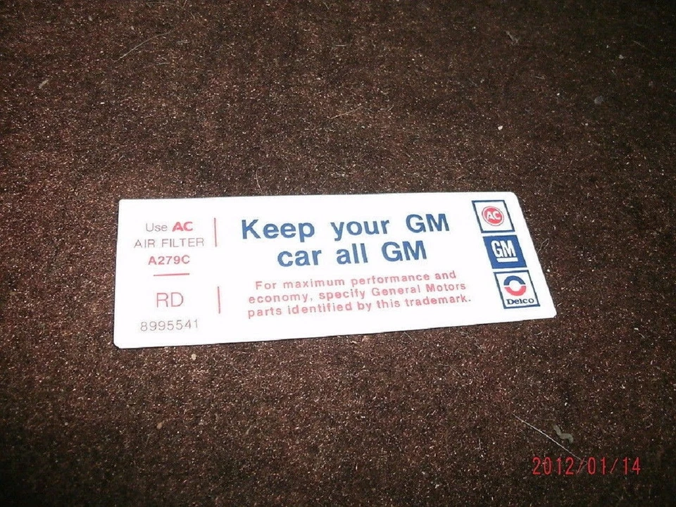 1977 PONTIAC GRAND AM PRIX VENTURA 4BBL AIR CLEANER BASE SERVICE INSTRUCTN DECAL - Image 1 of 1