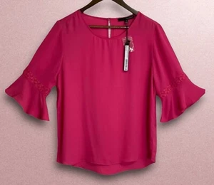 Harve Benard Top Womens Medium Rose Pink Boho Flare Embroidered 3/4 Sleeves New - Picture 1 of 9